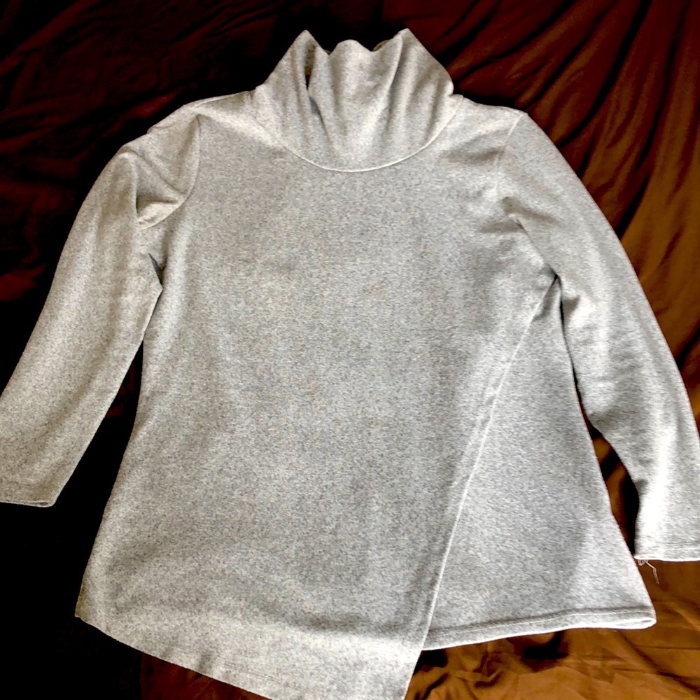 Heather Grey Asymmetrical-Hem Cowl Neck Top